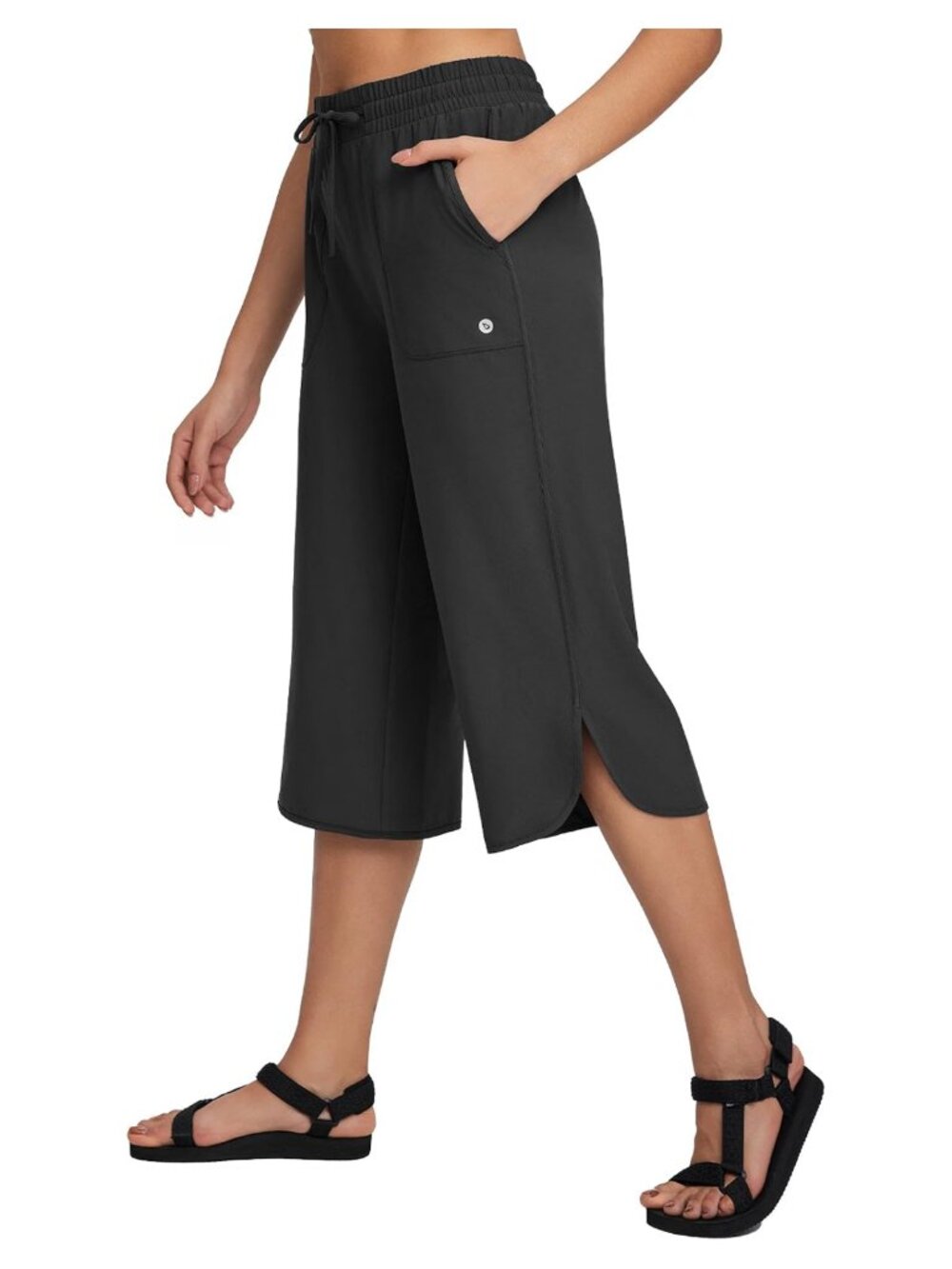 baleaf Women's Hiking Capri Pants UPF 50+ Quick Dry Wide Leg Pull On Elastic